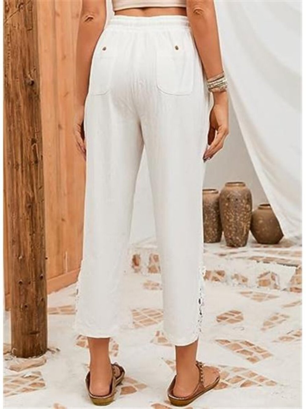 Women Casual Lightweight Drawstring Elastic Waist Pants with Pockets, - Picture 4 of 6